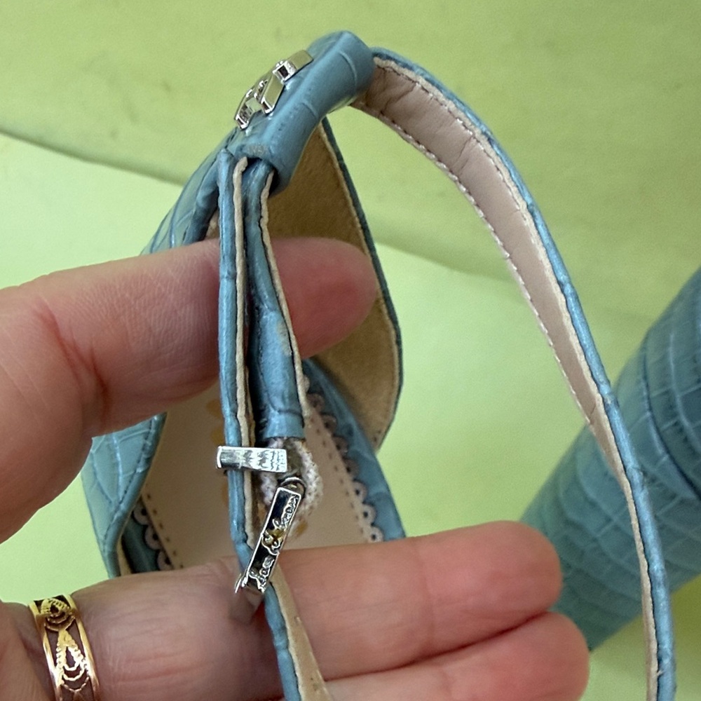 Sam Edelman Grayish Blue Croc-Embossed Leather Heels with Silver Hardware - Picture 6 of 10